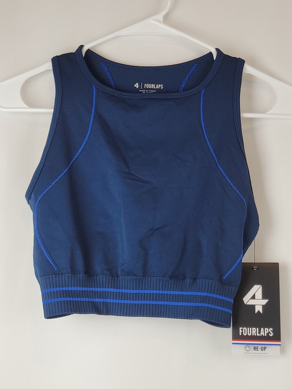 FourLaps Breathe Seamless Sports Bra XS/S Blue Navy Textured Gym/Workout NWT